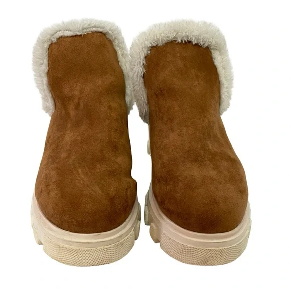 Free People Boots Womens Size 8 FR x FP Vegan Suede Fuzzy Slip On Camel Cream - Picture 10 of 13